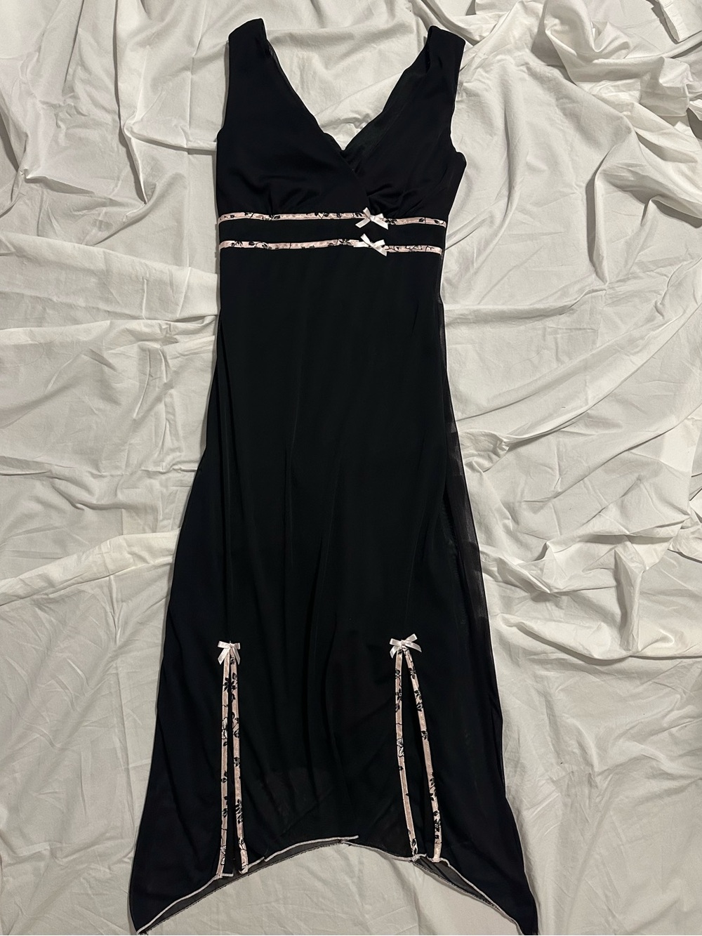 Ruby Rox Black Asymmetrical Slip Dress with Ribbon Bow